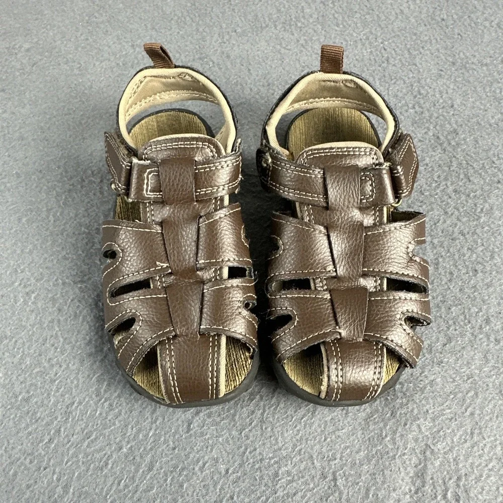Wonder Nation Boys Fisherman Sandals Brown‎ Kids Size 10 Comfort Footbed